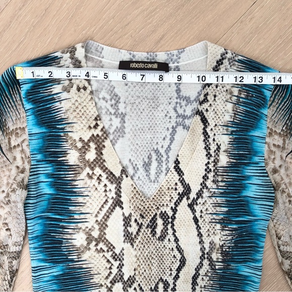 ⭐️ROBERTO CAVALLI⭐️Animal Snake Print Cashmere Silk Sweater Designer Blouse XS - Picture 9 of 15